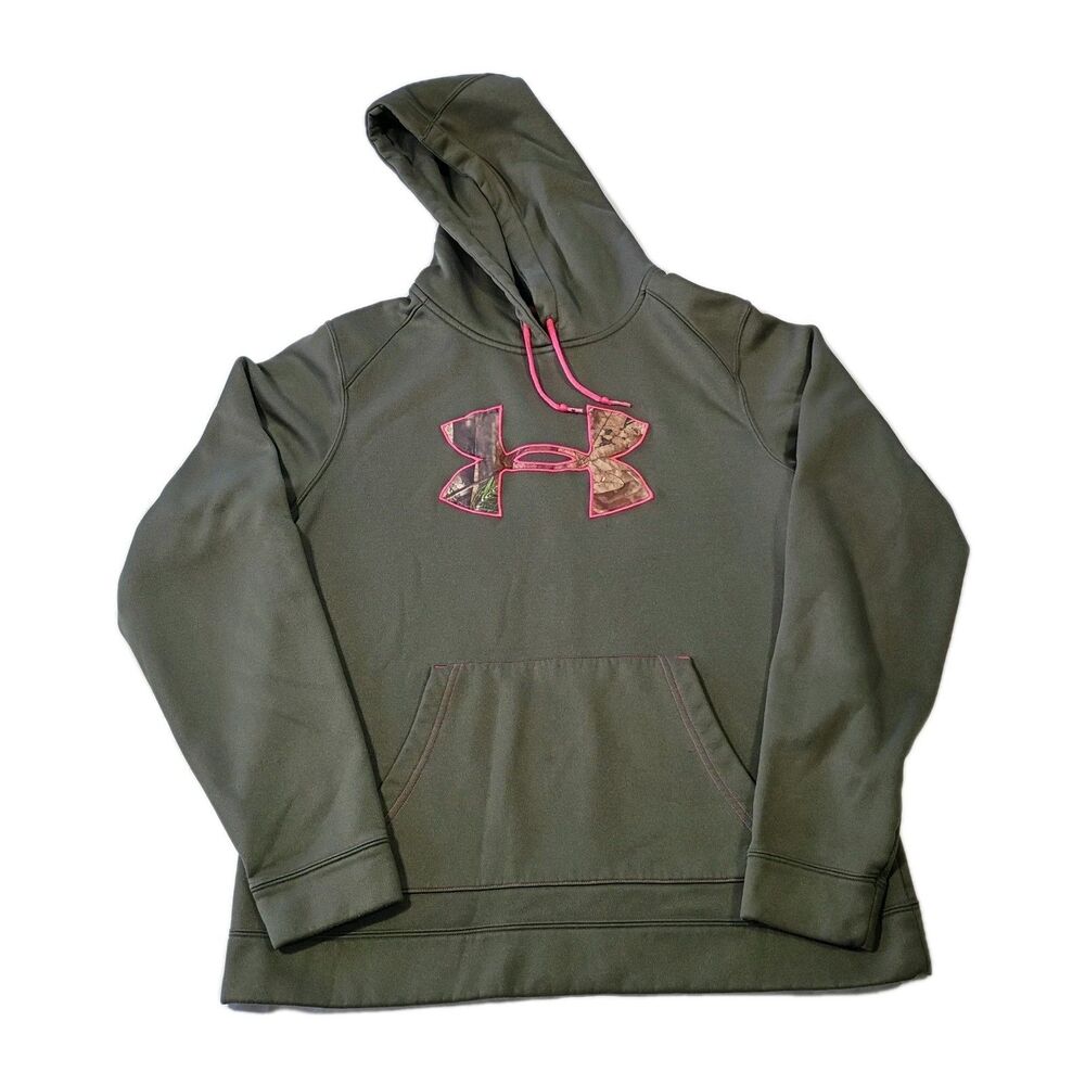 Under Armour Women’s L Semi-Fitted Olive Green Hoodie Sweatshirt Pink Camo UA